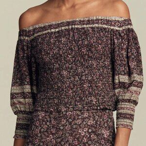 Veronica Beard Rosalinda Printed Off-the-Shoulder Blouse Top Smocked XS 266541